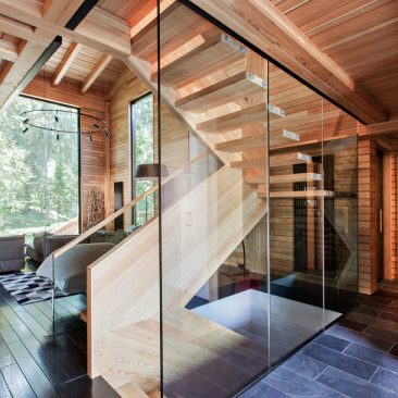 wood and glass stair