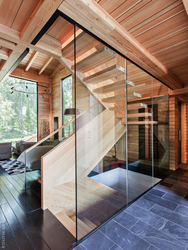 wood and glass stair